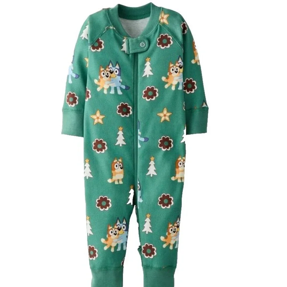 Hanna Andersson Bluey Holiday Sleeper 18–24M Organic Cotton Green Zip Pajamas